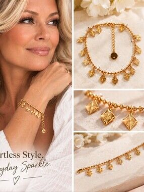 Piper K Gold Diamond Shape Charms On Bracelet